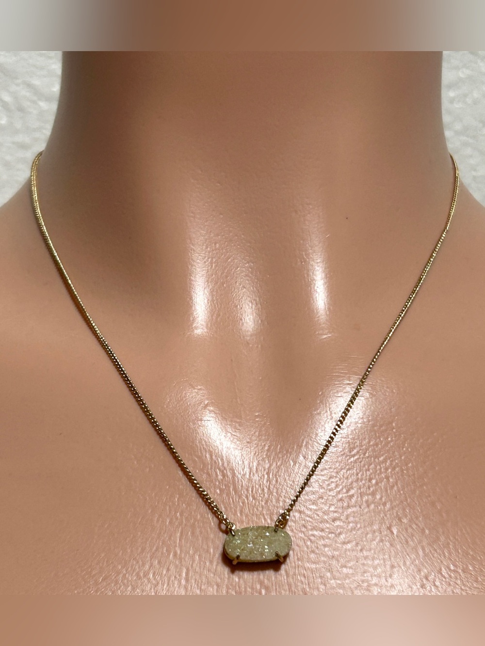 Gold Druzy Bar Pendant Necklace - Gold Tone